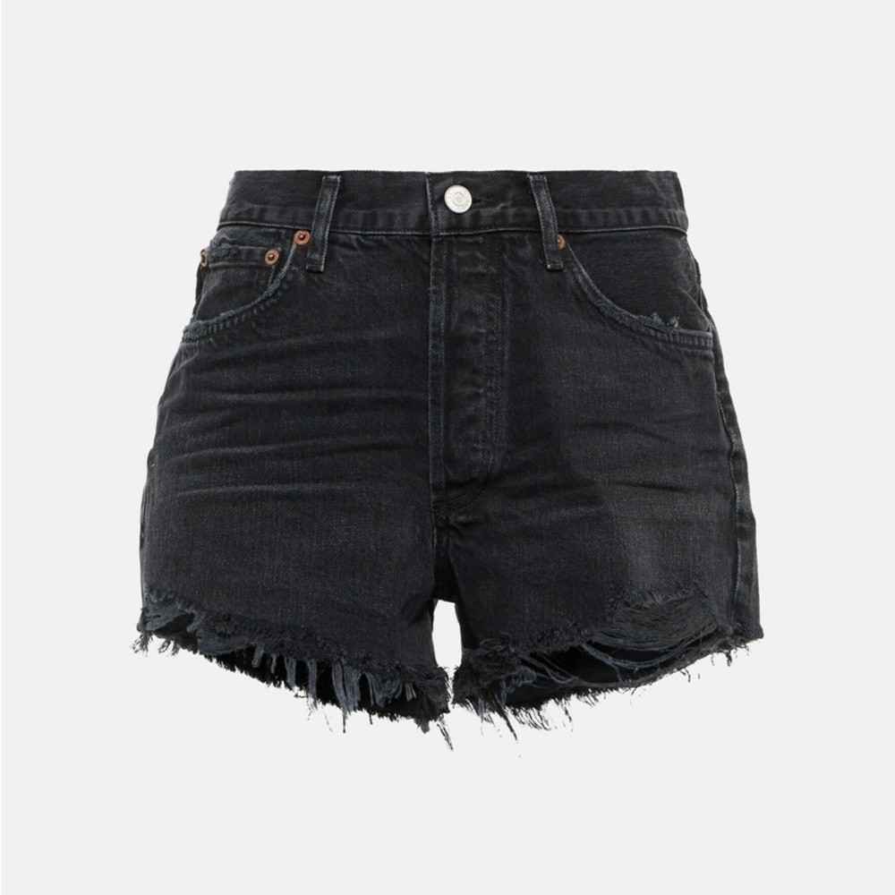 Agolde Black Distressed Denim Shorts